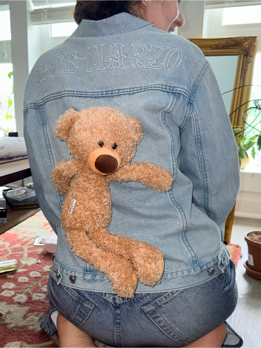 13DE MARZO teddy bear denim jacket